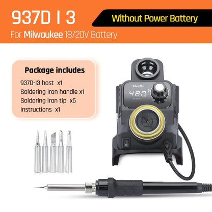 Silverflo 937D-I Cordless Soldering Station – Solder Iron with Sleep Mode, Compatible with DEWALT, Milwaukee, MAKITA 18/20V Batteries