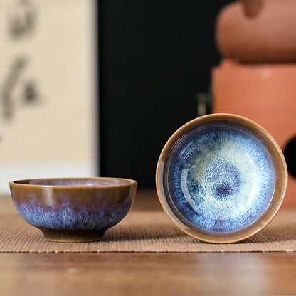 45ml Household Ceramic Teacup – Kiln Change Satin Blue Master Cup for Tea Tasting & Jianzhan Teahouse Teaware