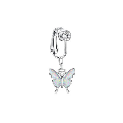 Faux Butterfly Leaves Belly Piercing – Dangling Clip-On Fake Navel & Cartilage Earring for Umbilical Piercing