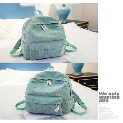 Women's Corduroy School Backpack – Striped Travel Rucksack for Teenage Girls & Shoulder Bag Mochila