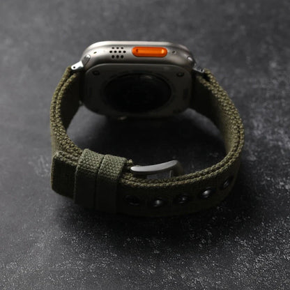 Double Canvas Strap for Apple Watch Ultra – 49MM, 45MM, 44MM, Thickened Green & Black Rugged Style Bracelet for Men