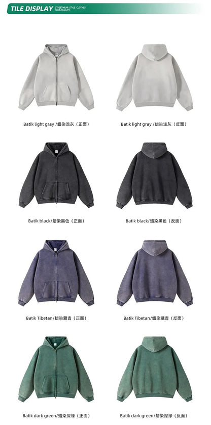 Batik Fleece Zipper Hoodie – Warm Ethnic Style Zip-Up Sweatshirt