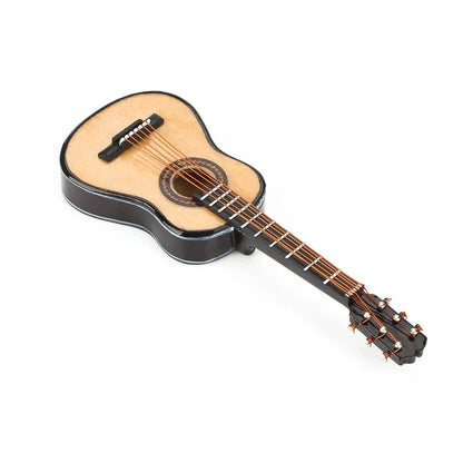 Mini Wooden Guitar Model – Miniature Musical Ornament for Home Decor & Gift with Box