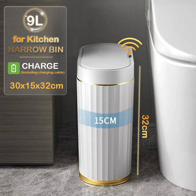 7/9L Automatic Sensor Trash Can – Smart Induction Garbage Bin with Roman Striped Design for Bathroom & Kitchen