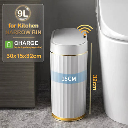 7/9L Automatic Sensor Trash Can – Smart Induction Garbage Bin with Roman Striped Design for Bathroom & Kitchen