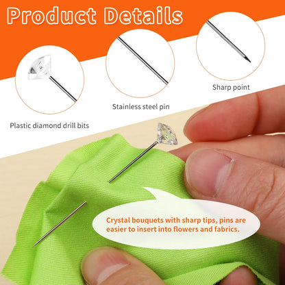 KRABALL 100pcs Diamond Bouquet Pins – Crystal Rhinestone Floral Corsage Pins for Wedding Bouquets & Bridal Decorations