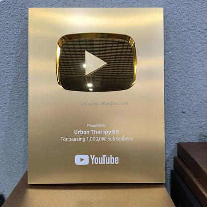 Blank YouTube Creator Award Plaque - Customizable Play Button Trophy for Creators