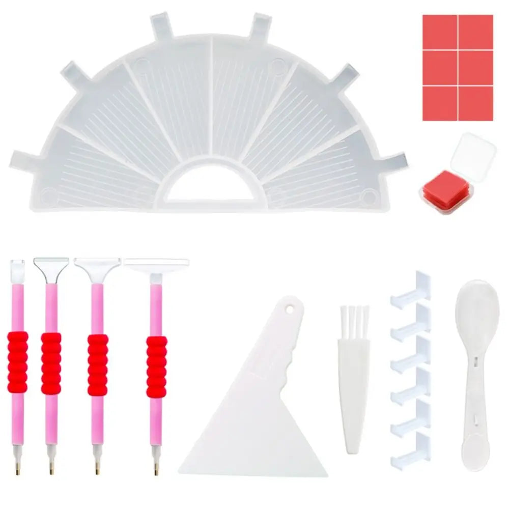 6-Grid Diamond Painting Tray Kit – Large Capacity Drill Plate, Beading Plate, and Cross Stitch Tools with Diamond Painting Pen