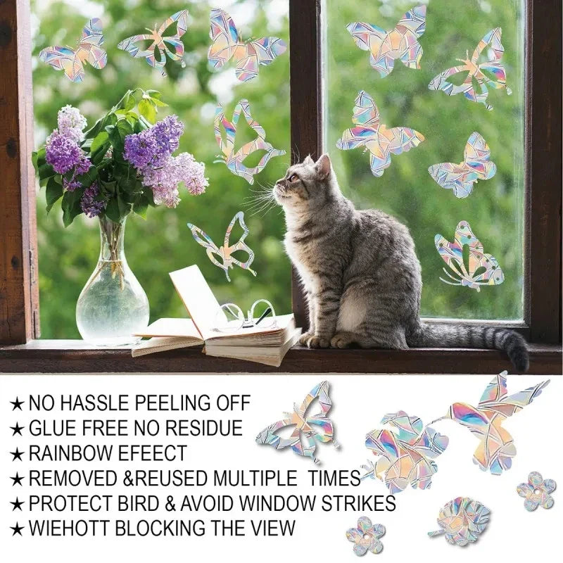 PVC Rainbow Suncatcher Window Stickers | Cat Butterfly Prism Glass Wall Decal | Home Kids Bedroom Decoration