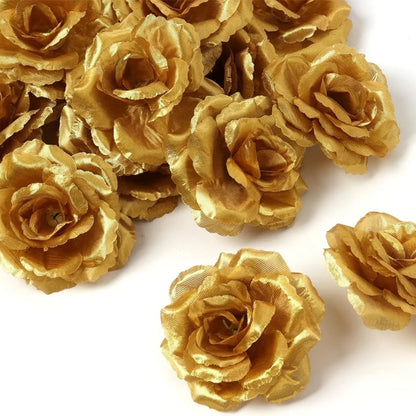 25pcs Artificial Gold Silk Roses — Faux Rose Flower Bouquets for Wedding & Party Decorations