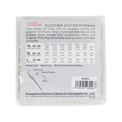 Alice A506 Electric Guitar Strings Set — Steel Core, Nickel-Plated Alloy Wound (008-038 / 009-042 / 010-046)