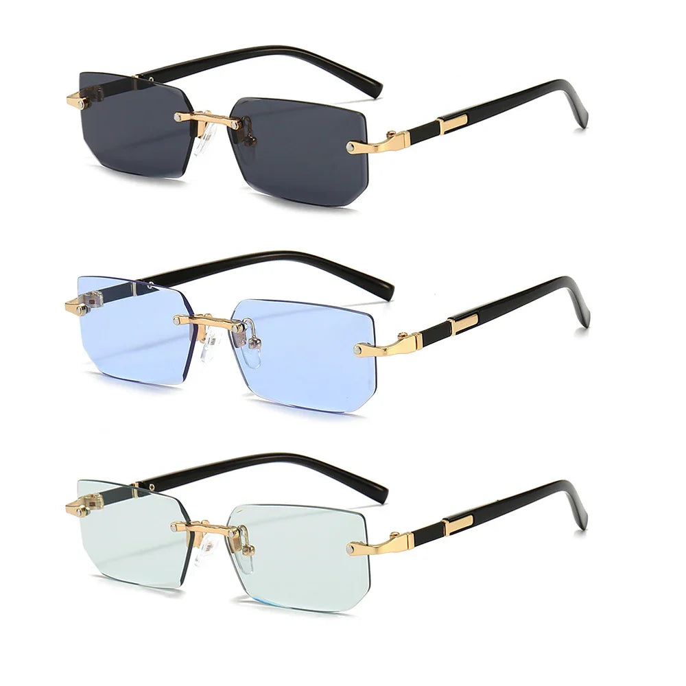 Rimless Rectangle Sunglasses — Fashion Small Square Shades for Men & Women, Summer Travel Eyewear
