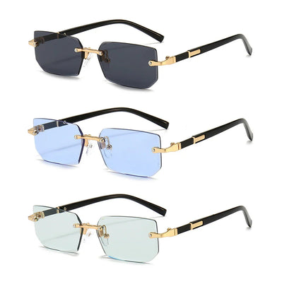 Rimless Rectangle Sunglasses — Fashion Small Square Shades for Men & Women, Summer Travel Eyewear