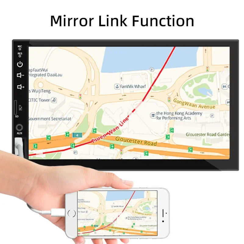 1-DIN Car Radio with 7’’ HD Touch Screen — Android Auto & CarPlay Multimedia Player, FM, AUX, Bluetooth, MirrorLink Universal Autoradio