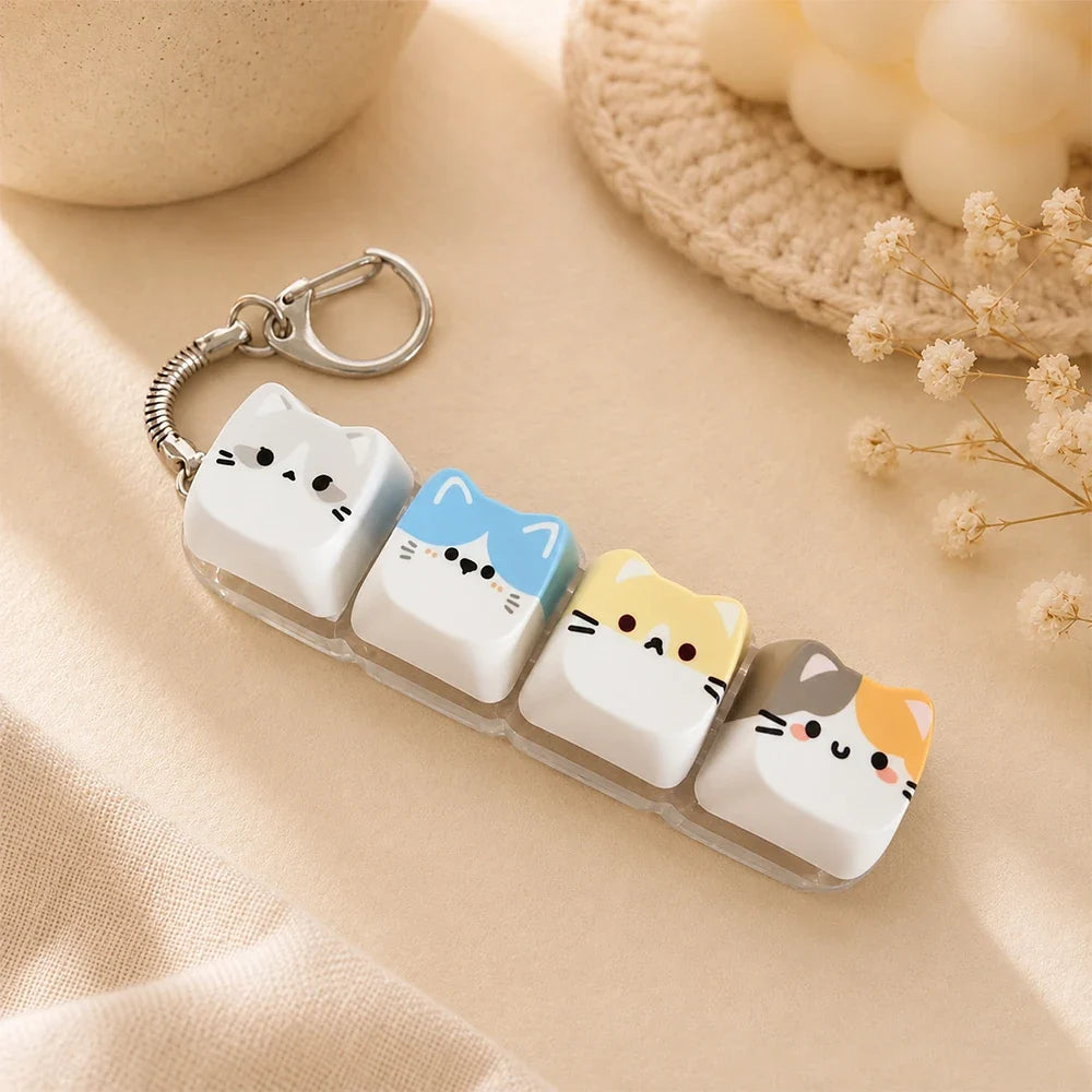 Cute Cat Relax Keycap Fidget Toy - Kawaii 4-Key Keyboard Keychain & Bag Charm Gift