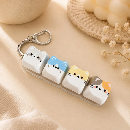 Cute Cat Relax Keycap Fidget Toy - Kawaii 4-Key Keyboard Keychain & Bag Charm Gift