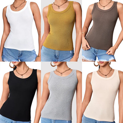 Women’s Solid Suspender Vest Top – Round Neck Sleeveless Sexy & Comfortable Fashion Tank for Women & Teens (1/3 Pack)