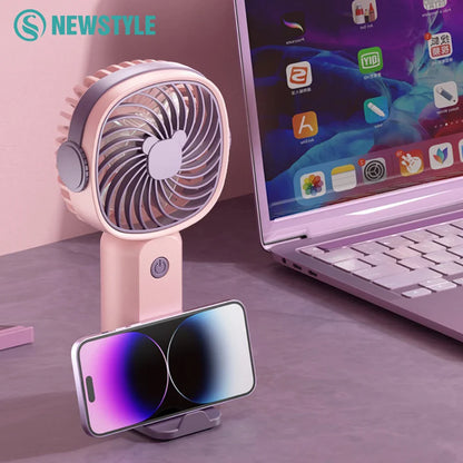 Portable Mini USB Fan – Handheld & Desktop Fan with Phone Holder, 3-Speed Adjustable Wind, Long Battery Life, Multi-Function Cooling Fan