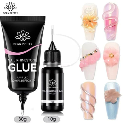 BORN PRETTY 30ML Nail Rhinestone & Gem Glue Gel – 3D Sculpting Adhesive for Nail Art, Flower Carving & DIY Decoration