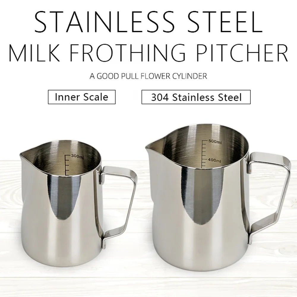 Stainless Steel Coffee Milk Frothing Jug - Essential Latte Art Barista Tool with Measurements