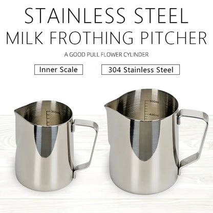 Stainless Steel Coffee Milk Frothing Jug - Essential Latte Art Barista Tool with Measurements