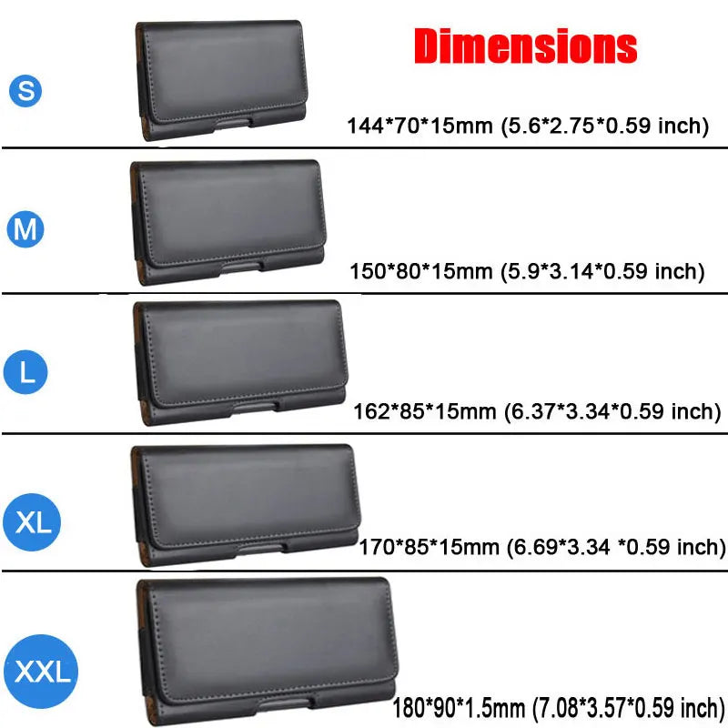 4.0 - 7.2 Inch Cell Phone Belt Clip Holster – Leather Pouch for iPhone 15/14 Pro Max, Samsung S24/S23 Ultra, Xiaomi