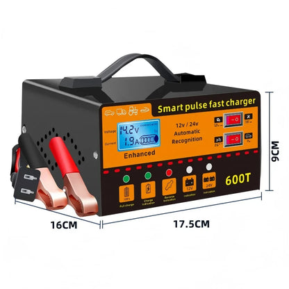 12V/24V Intelligent Car Battery Charger – Automatic Pulse Repair with LCD Display, Voltage & Temperature Detection, High Power Maintenance System