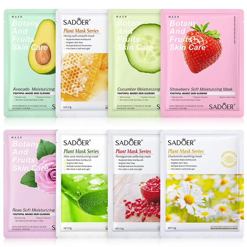 8PCS Natural Plant Facial Masks – Korean Skincare Hydrating, Moisturizing & Firming Face Care Set