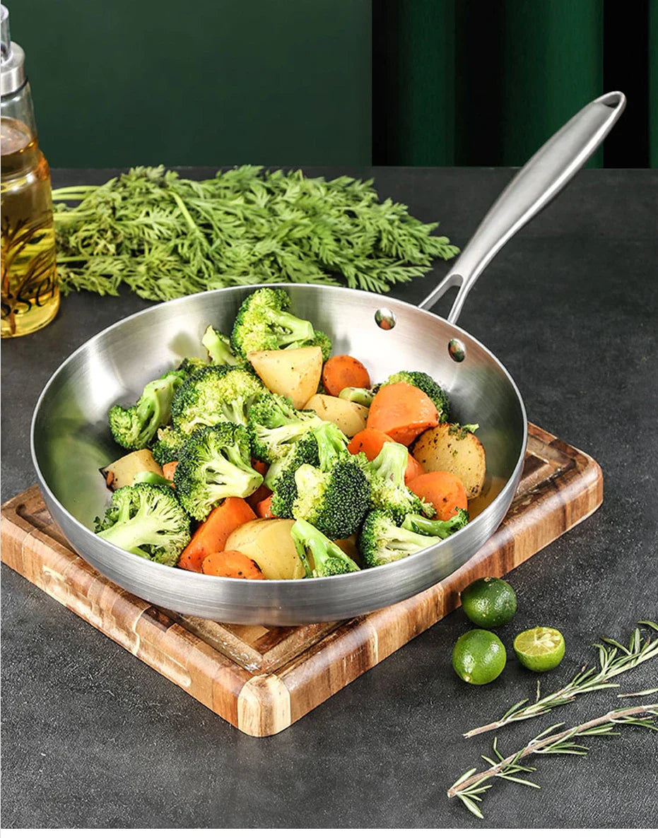 304 Stainless Steel Frying Pan – Non-Stick Skillet for Steak, Gas & Induction Cooking