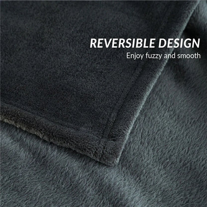 Spring & Winter Flannel Blanket – Soft, Fluffy Coral Fleece Sofa Cover & Bedspread, Solid Blue & Black Plush Blanket for Beds