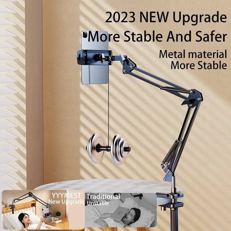 Rotatable Tablet & Phone Stand: Long Arm Metal Holder, 180° Adjustable for iPad Pro, Xiaomi Tablet | Compatible 4-12.9 inches