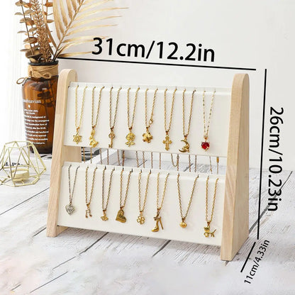 2-Layer Wooden Slope Jewelry Display Stand – Necklace & Pendant Organizer Rack Tray