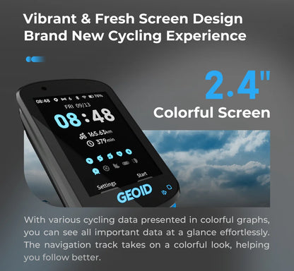GPS Navigation Bike Computer - Colorful Screen Geoid CC600, Wireless Speedometer, GPX, Wifi Cycling Odometer, ANT+ Indoor Power