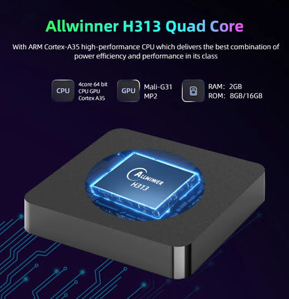 Q10 Android 14 TV Box – Allwinner H313 8K Media Player with 64GB/128GB ROM, Dual WiFi 2.4G&5G, Voice Control Set-Top Box