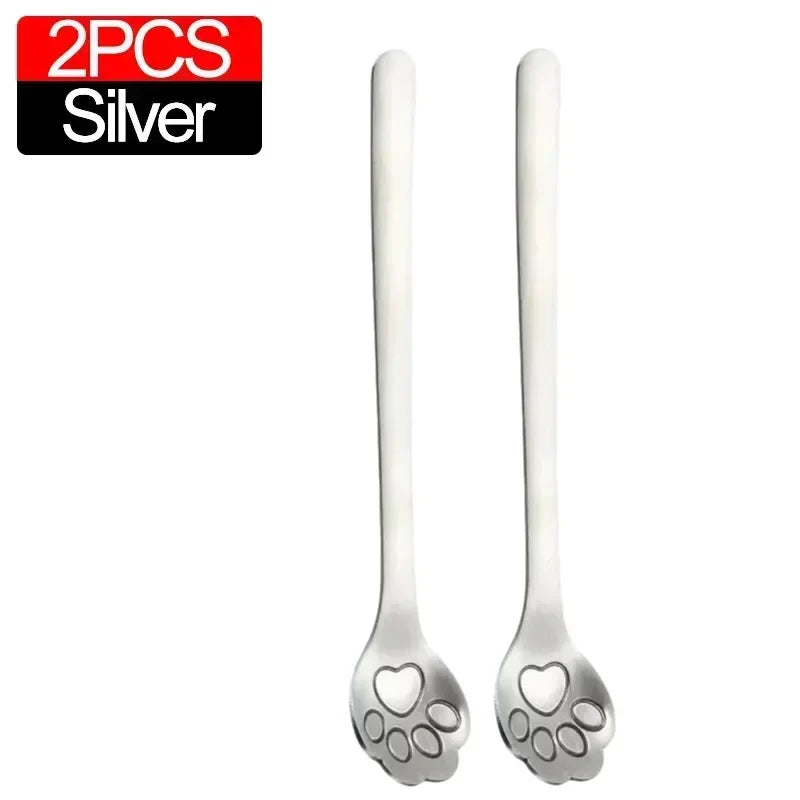 Cute Cat Claw Stainless Steel Spoon Set (1/8PCS) – 304 Dessert, Ice Cream, Coffee & Tea Spoon Kitchen Tableware
