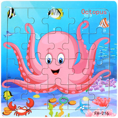 20-Piece Wooden Puzzle Set — Cartoon Animals, Cars, Letters & Numbers Educational Jigsaw Toys for Kids