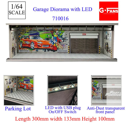 GFans 1:64 Scale Diorama Car Garage Model – LED Lighted Parking Lot DIY City Set for Collection & Display Gifts