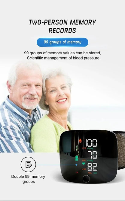 LED Rechargeable Wrist Blood Pressure Monitor – English, Russian, Portuguese, Spanish Voice Broadcast Tonometer