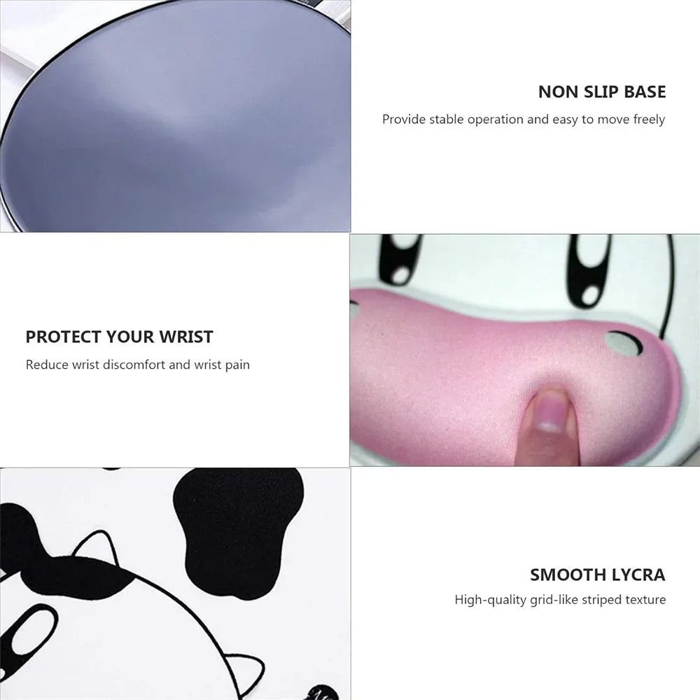 Cow Ergonomic Mouse Pad with Wrist Support - Non-Slip Rubber Base for Computer Use