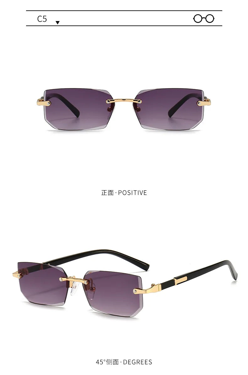 Rimless Rectangle Sunglasses — Fashion Small Square Shades for Men & Women, Summer Travel Eyewear