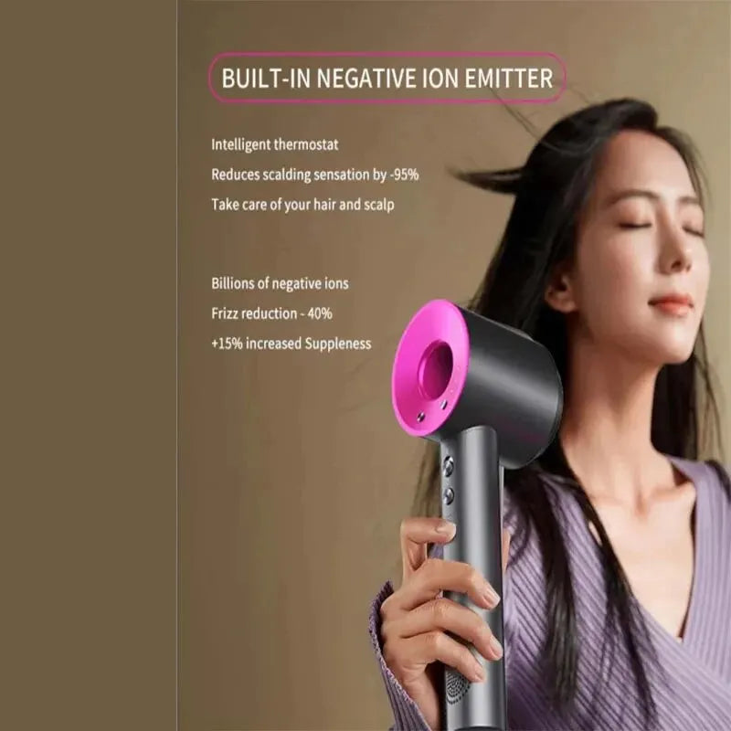 Professional Leafless Hair Dryer – Powerful Negative Ion Quick-Dry with 5 Attachments & Constant Anion Technology