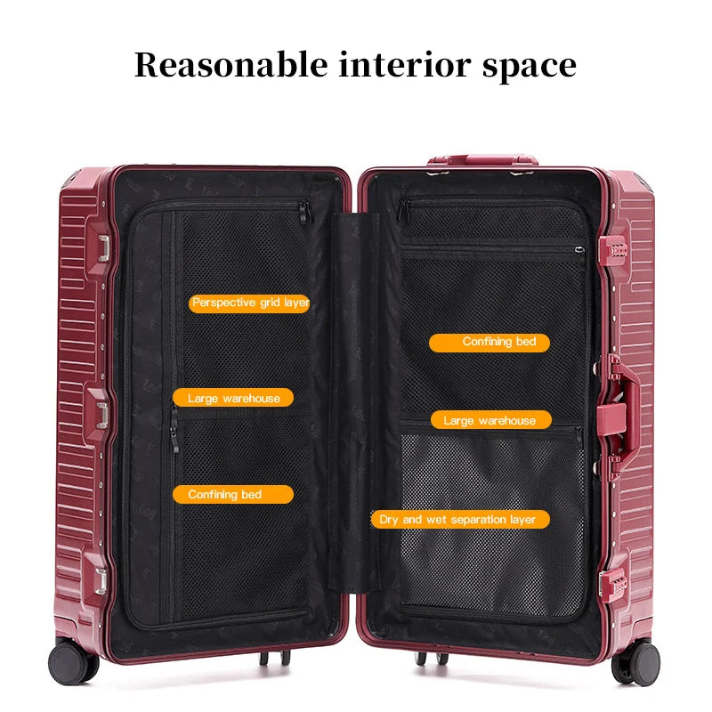 Wide Handle Travel Suitcase – Men’s and Women’s 20/24/26-Inch Carry-On Luggage with PC Aluminum Frame Trolley Case
