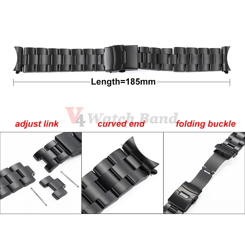 Curved End Stainless Steel Men’s Watch Band for Seiko 5 SKX007/SKX009 – 18mm/20mm/22mm Sport Jubilee Oyster Replacement Strap