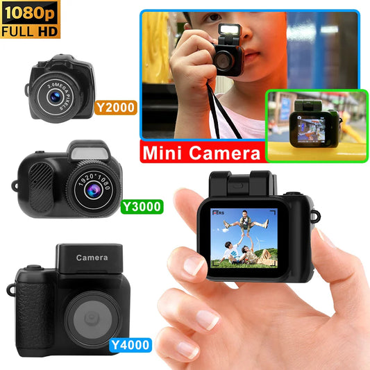 Y4000 Monoreflex Mini Camera 1080P Portable Video Recorder with Flash Lamp, Battery Dock & LCD Screen