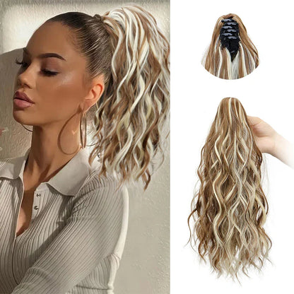 Synthetic Short Curly Water Wave Claw Clip-In Ponytail – Black & Blonde Hair Extension for Women Fashion Accessories