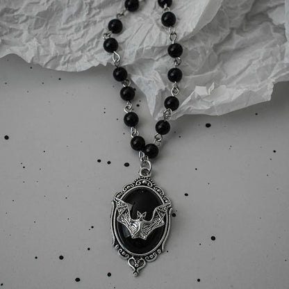 Gothic Bat Cross Necklace Set - Y2K Thorn Love Black Beaded Layered Jewelry for Halloween Parties