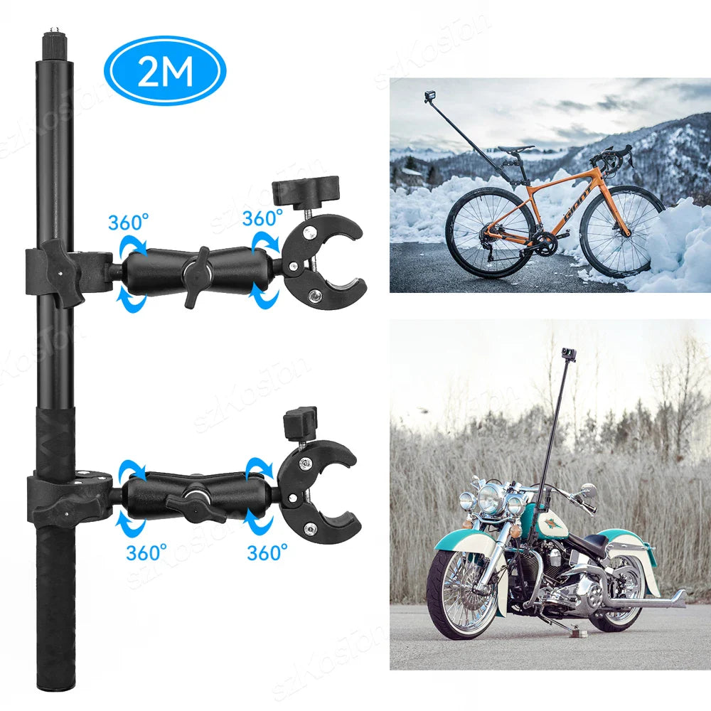 Selfie Stick Monopod Handlebar Mount – Compatible with Insta360 X4/X3/X2, GoPro 8-13 & DJI for Bicycle & Motorcycle
