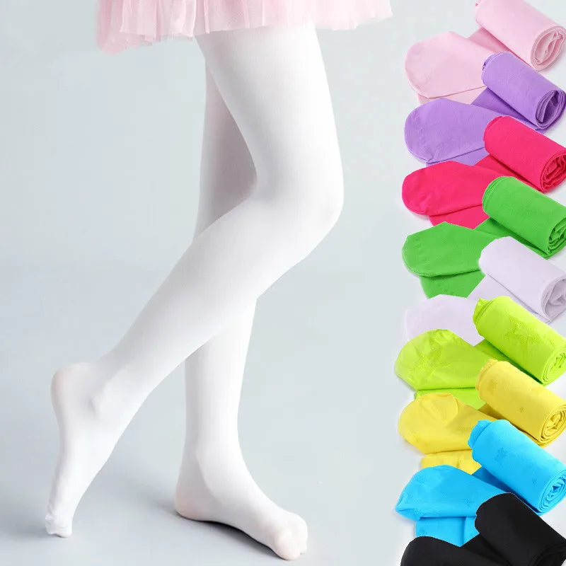 Girls’ Summer & Spring Candy Color Pantyhose – Ballet Dance Tights, Velvet Solid White Stockings for Kids