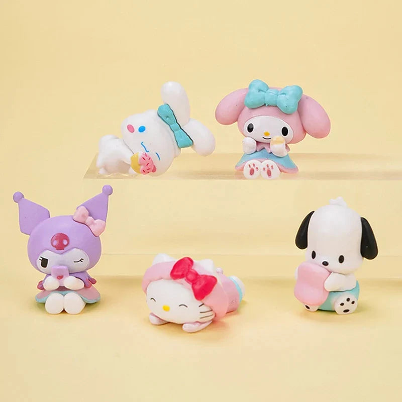 5Pcs Sanrio Anime Figures – Kuromi, Pochacco, Cinnamoroll & Melody Dolls for Desktop Display & Car Ornaments