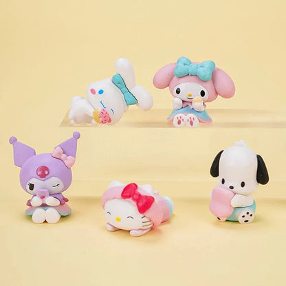 5Pcs Sanrio Anime Figures – Kuromi, Pochacco, Cinnamoroll & Melody Dolls for Desktop Display & Car Ornaments